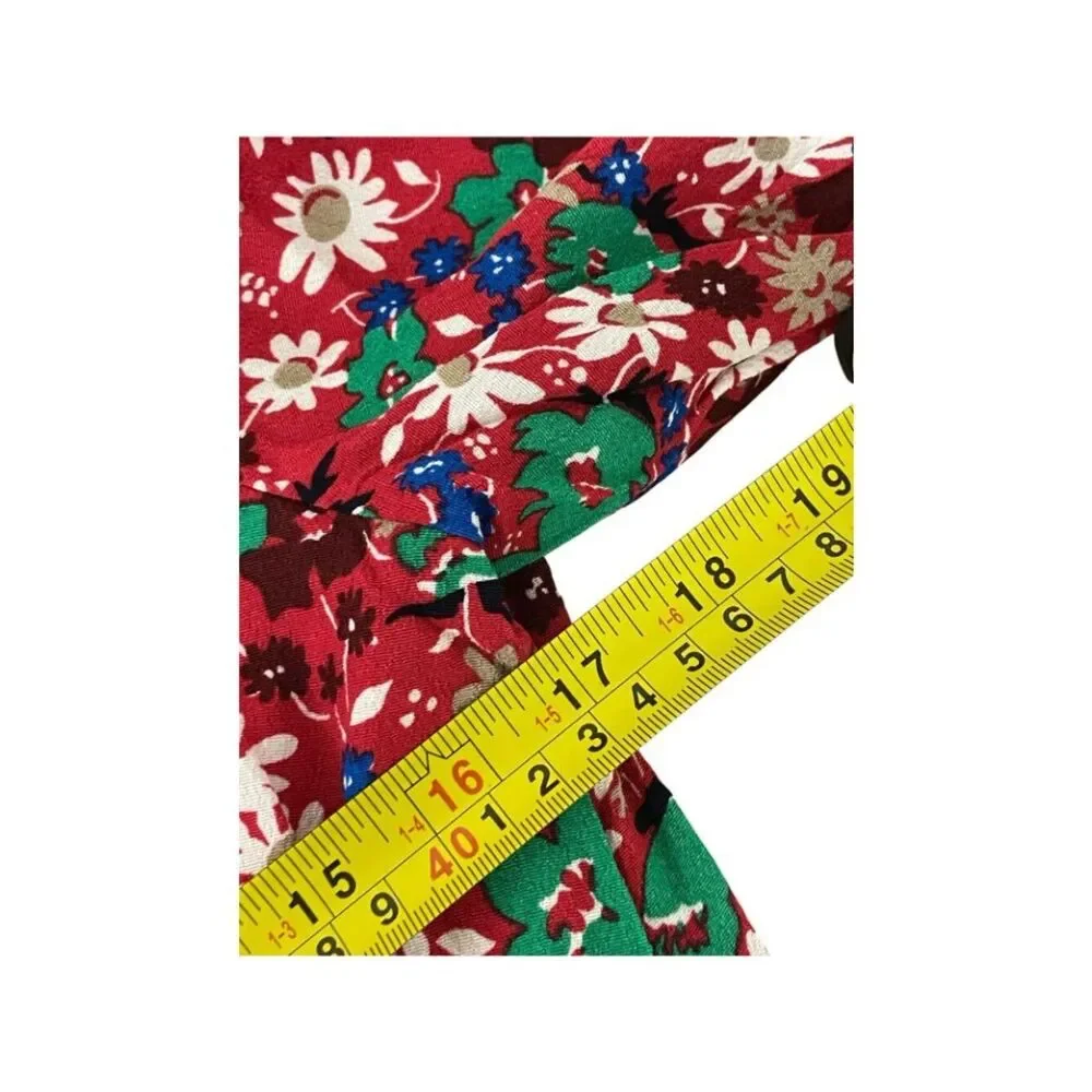 Boden Womens Dress UK 14 US 10 Red Floral Puff Sleeve Velvet Trim D1102 NWT - Picture 13 of 16
